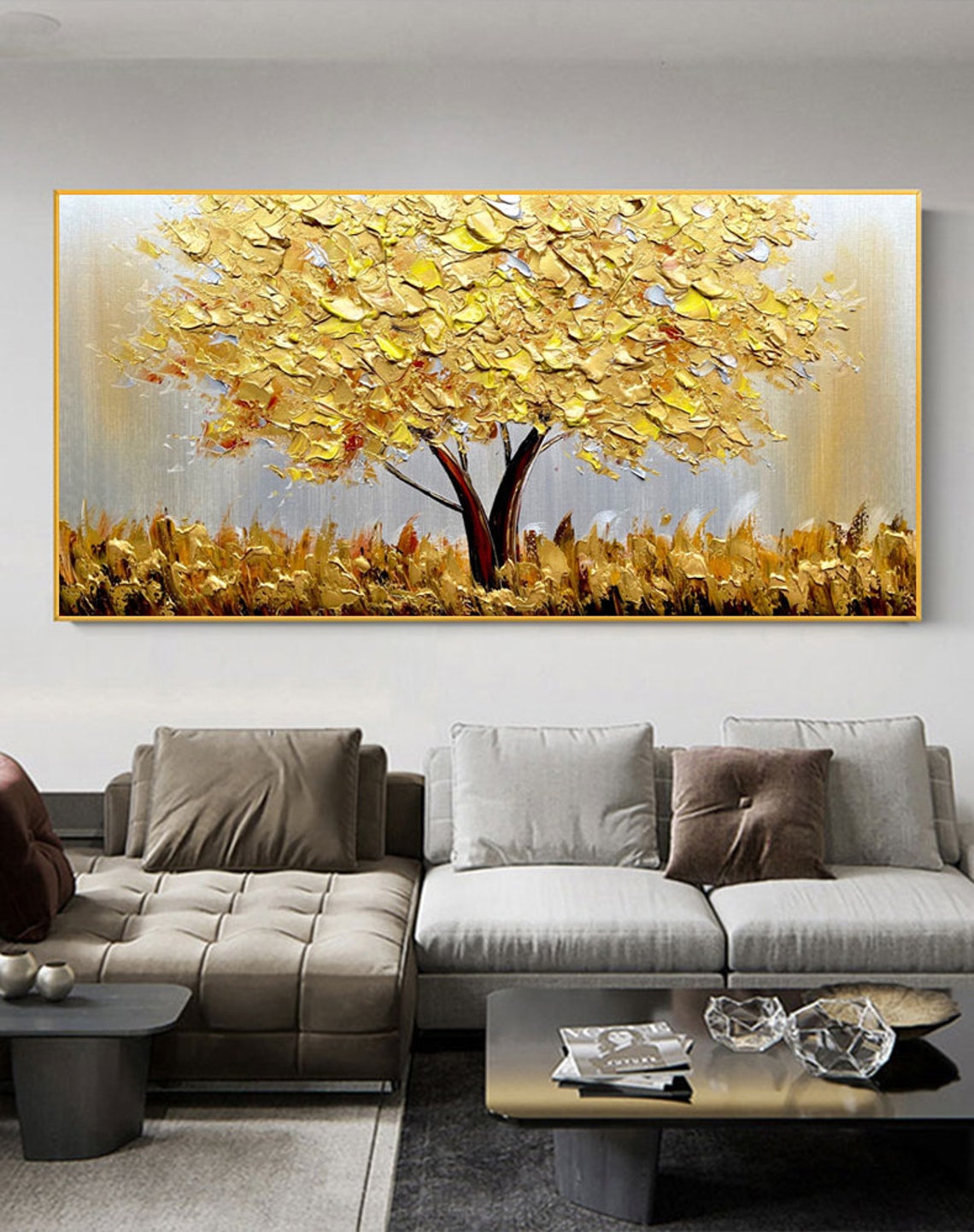 Plant Parenting - Blooming Gold Tree On Canvas Abstract
