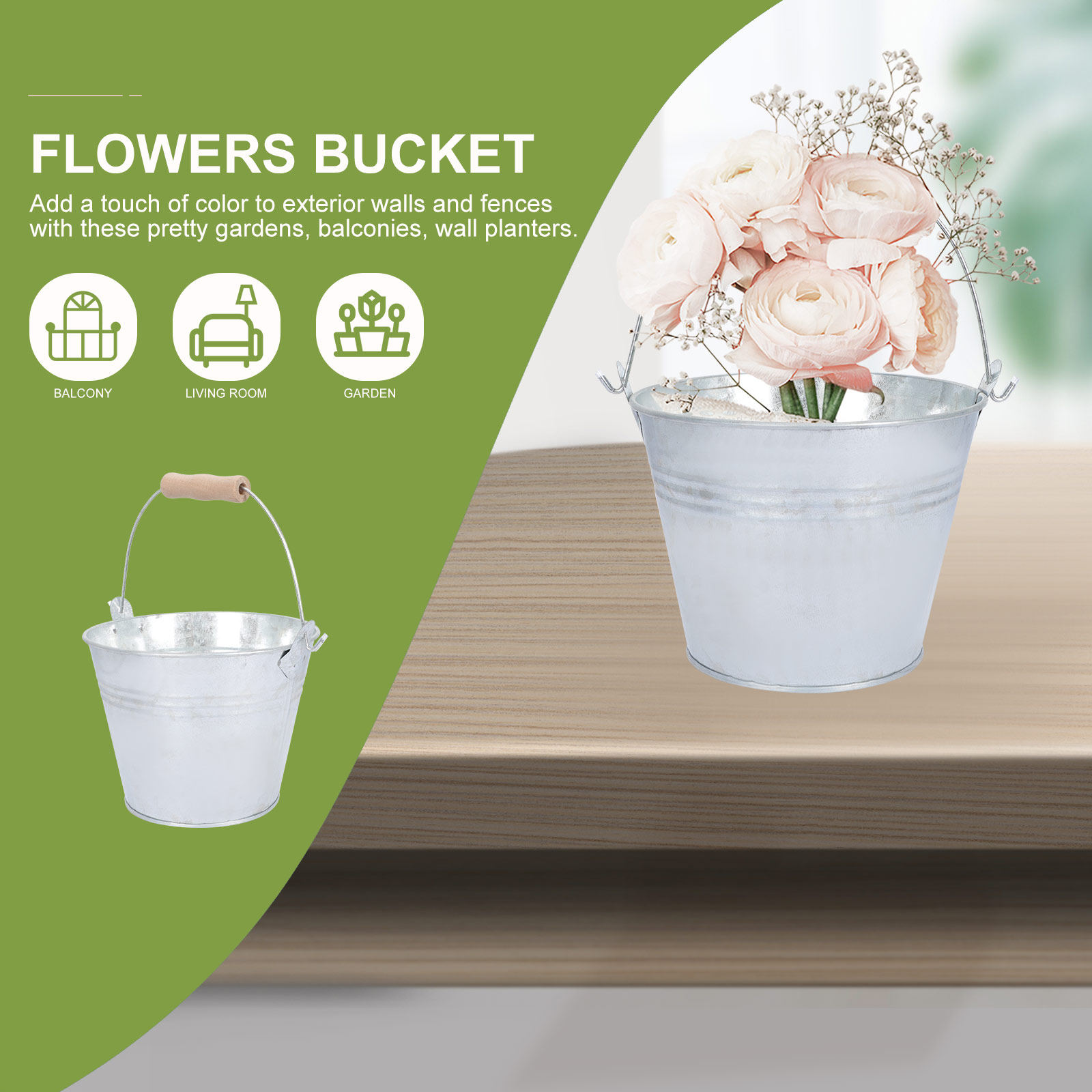 Succulent Arrangement Mini - 2Pcs Rustic Iron Flower Bucket Wooden